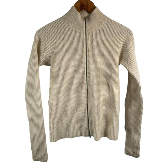 TSE Sweaters - TSE Ivory Cashmere Zip Front Waffle Knit Cardigan Size Medium EUC